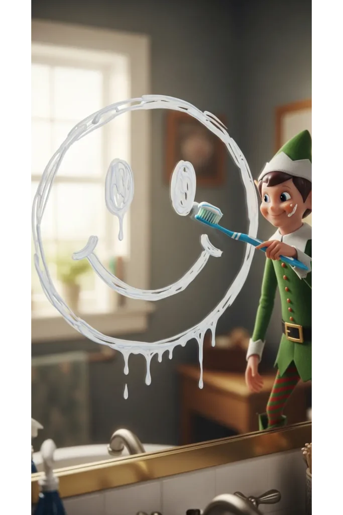 25 Funny Elf on the Shelf Ideas for Busy Parents 6 Toothpaste Smile Prank