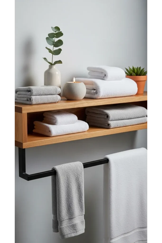 23 Tiny Bathroom Storage Ideas to Maximize Space 12 Towel Bar with Shelf