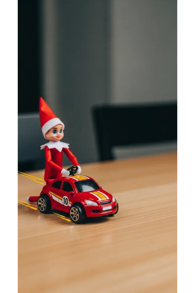 25 Funny Elf on the Shelf Ideas for Busy Parents 22 Toy Car Ride