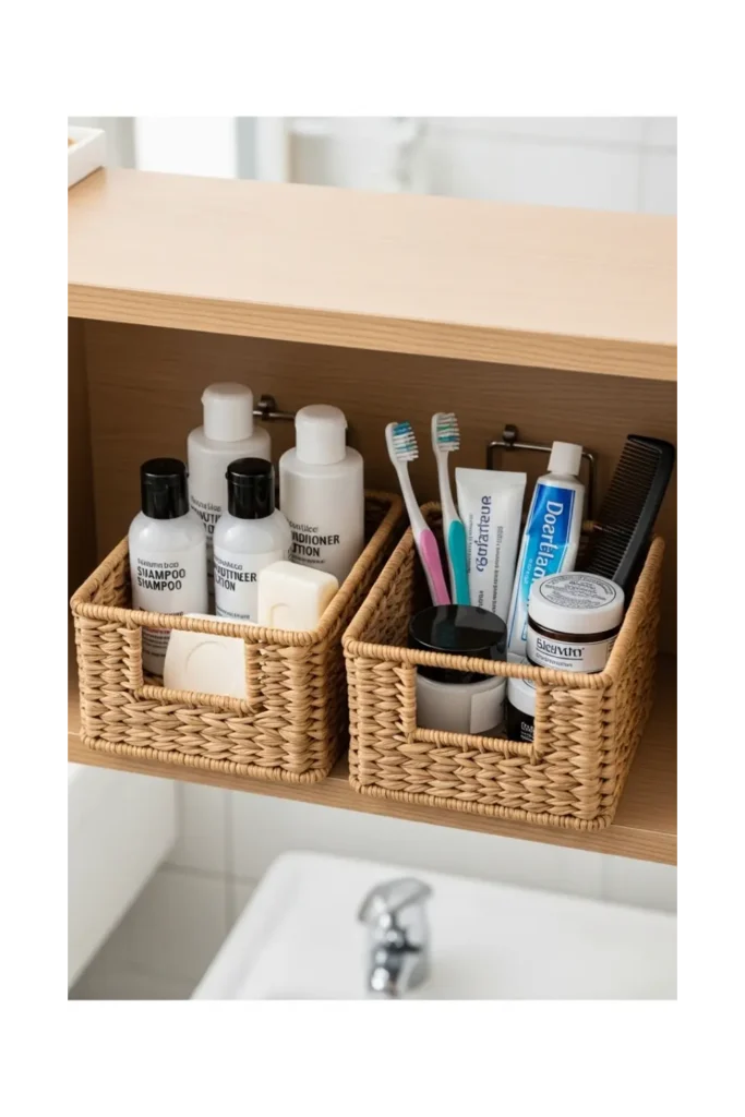 23 Tiny Bathroom Storage Ideas to Maximize Space 17 Under Cabinet Hanging Baskets