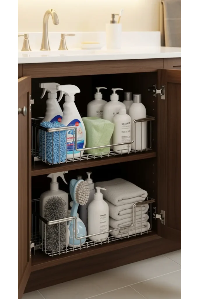 24 Tiny Bathroom Organization Tips For Clutter Free 5 Under Sink Pull Out Baskets