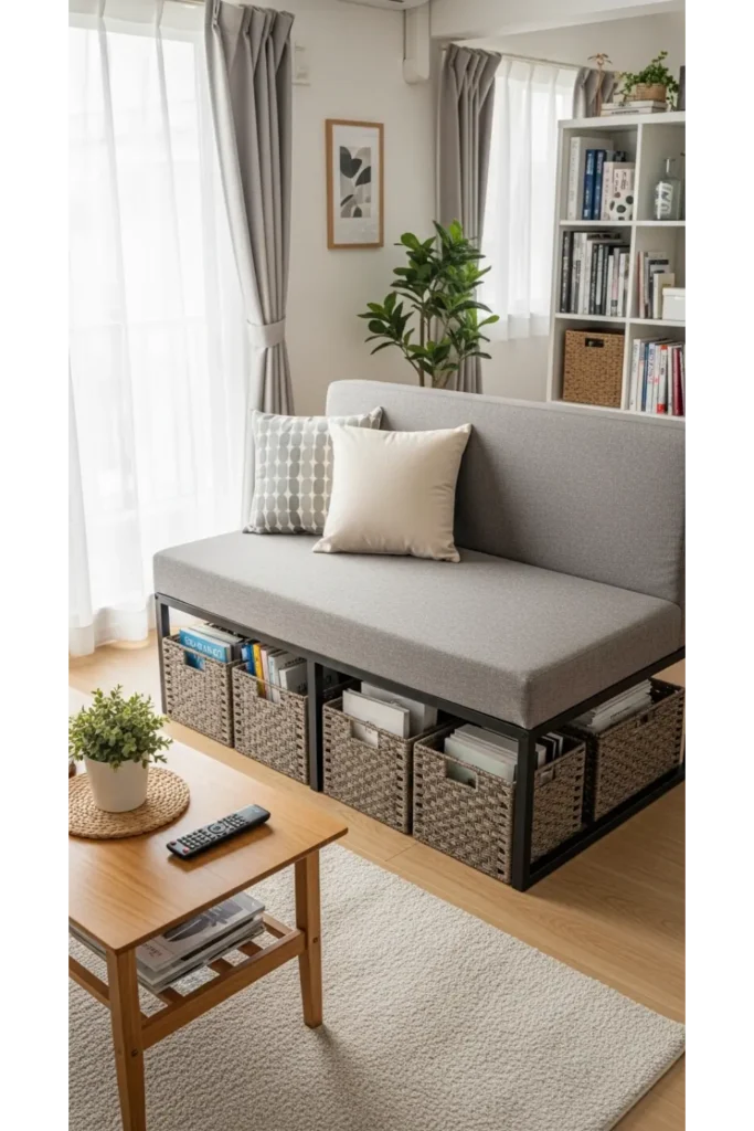 24 Small Room Design Hacks For More Storage Space 10 Under Sofa Storage Boxes