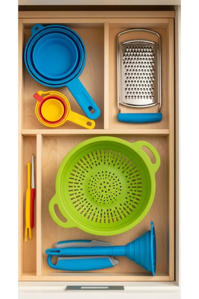 23 Small Kitchen Organization Ideas to Save Space 15 Use Foldable Kitchen Tools