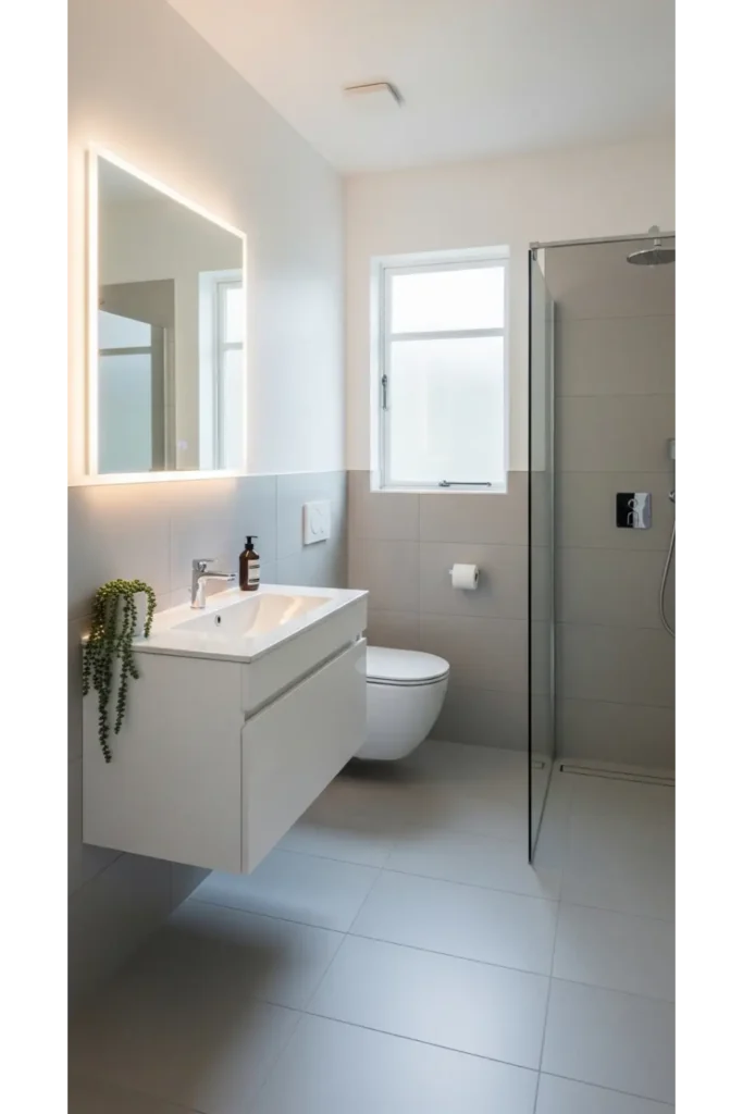 23 Tiny Bathroom Ideas to Make Your Space Look Bigger 9 Use Large Floor Tiles