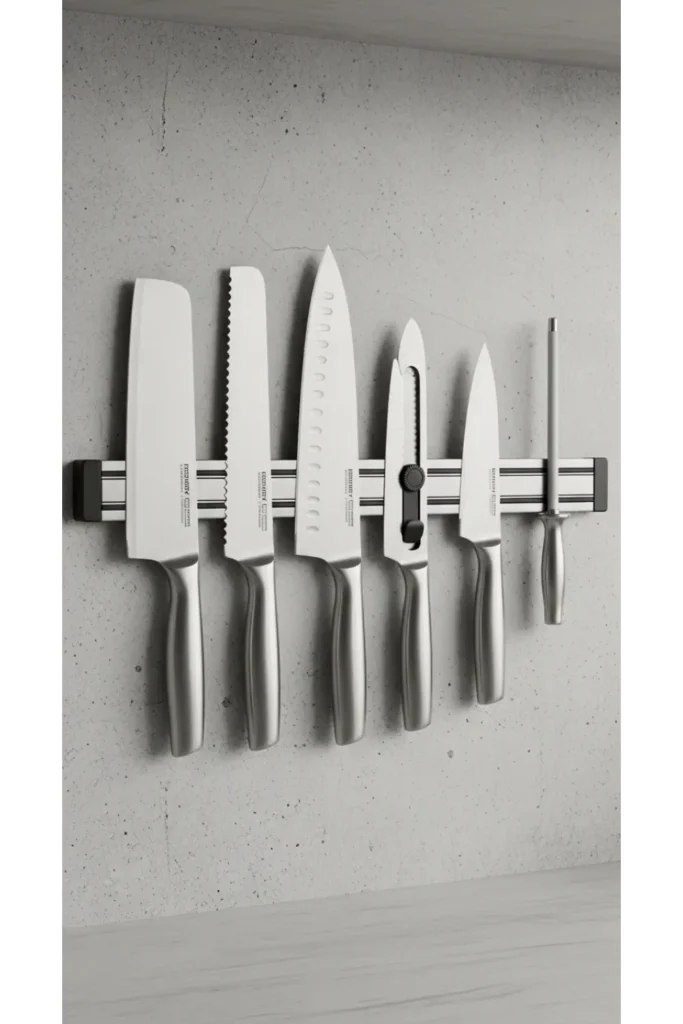 23 Small Kitchen Organization Ideas to Save Space 5 Use Magnetic Strips for Knives