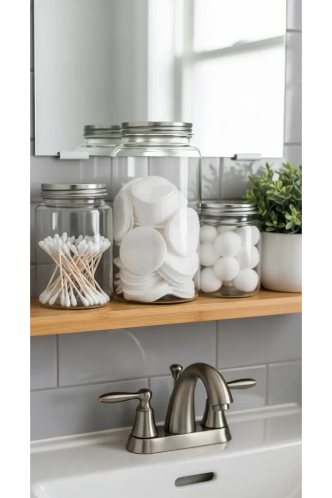 23 Tiny Bathroom Ideas to Make Your Space Look Bigger 22 Use Transparent Storage Containers