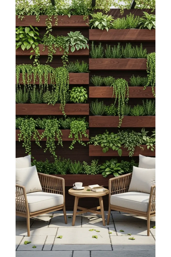 Patio Interior Ideas 20: Cozy, Budget-Friendly Style 5 Vertical Garden Wall for Natural Texture