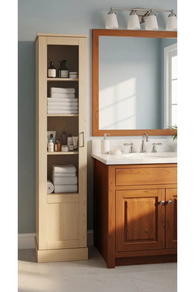 23 Tiny Bathroom Storage Ideas to Maximize Space 13 Vertical Storage Cabinet