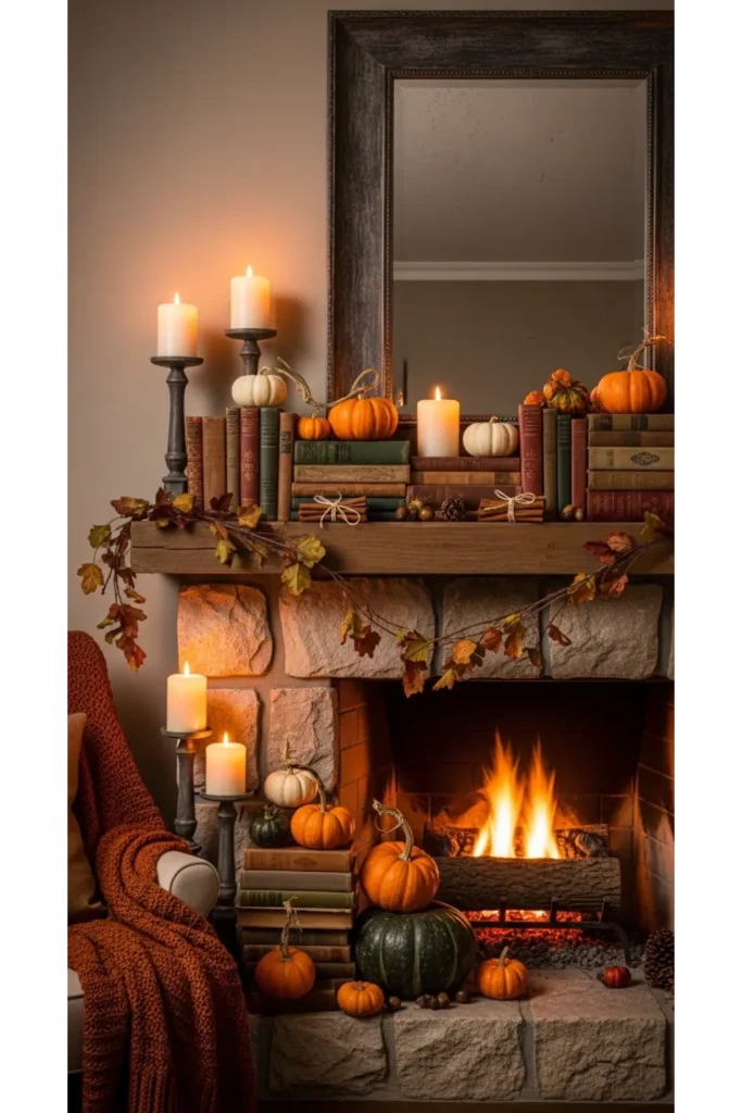 Vintage Book Autumn Mantel