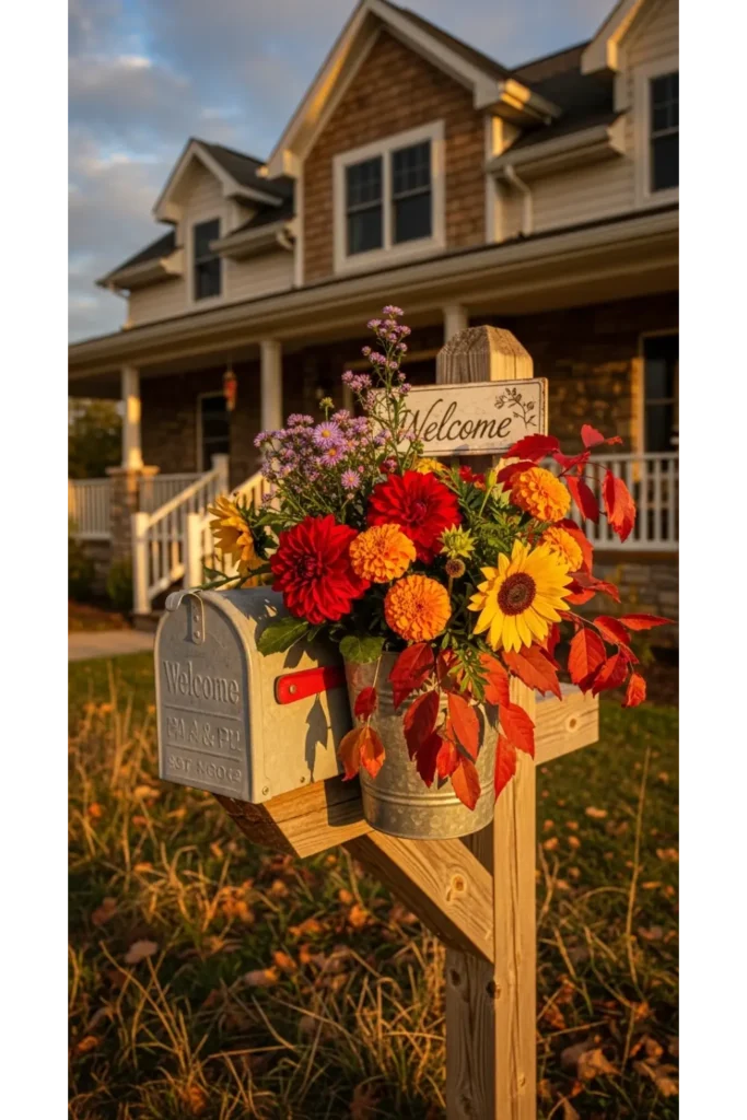 Fall Mailbox Decor Ideas For Cozy Curb Appeal 23 10 Vintage Bucket Floral Accent