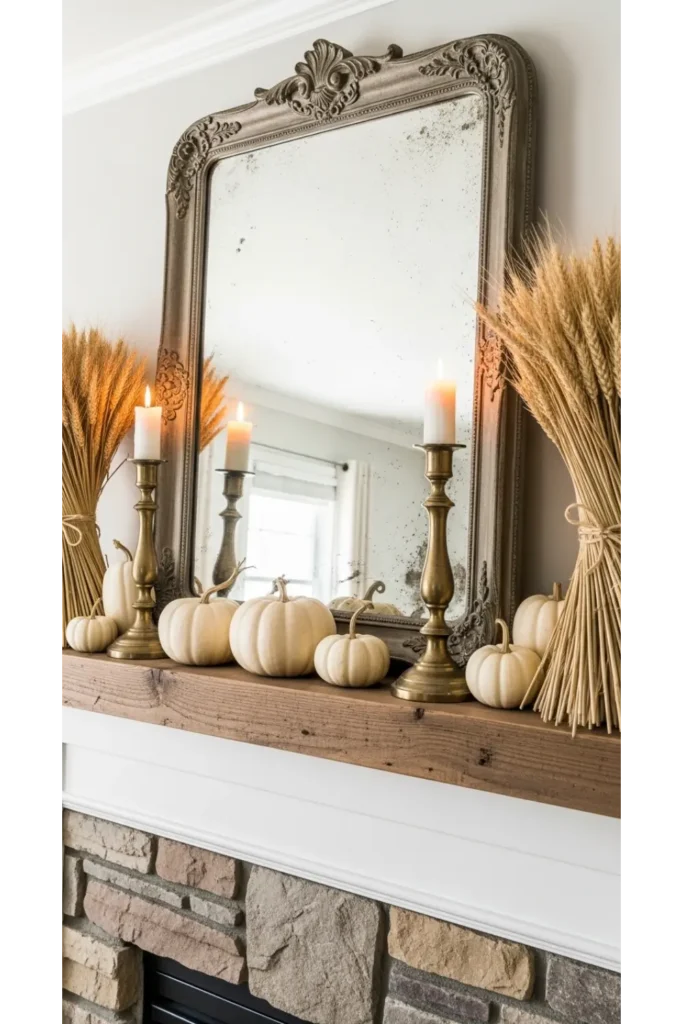 23 farmhouse fall decor ideas for cozy homes 4 Vintage Inspired Fall Mantel