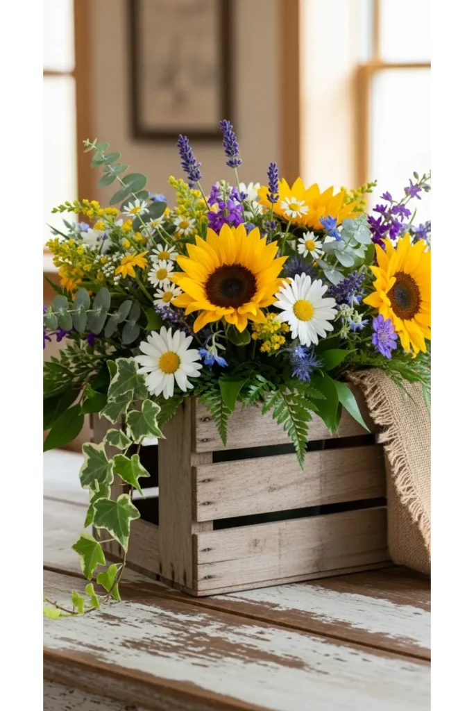 Vintage Wooden Crate Flowers