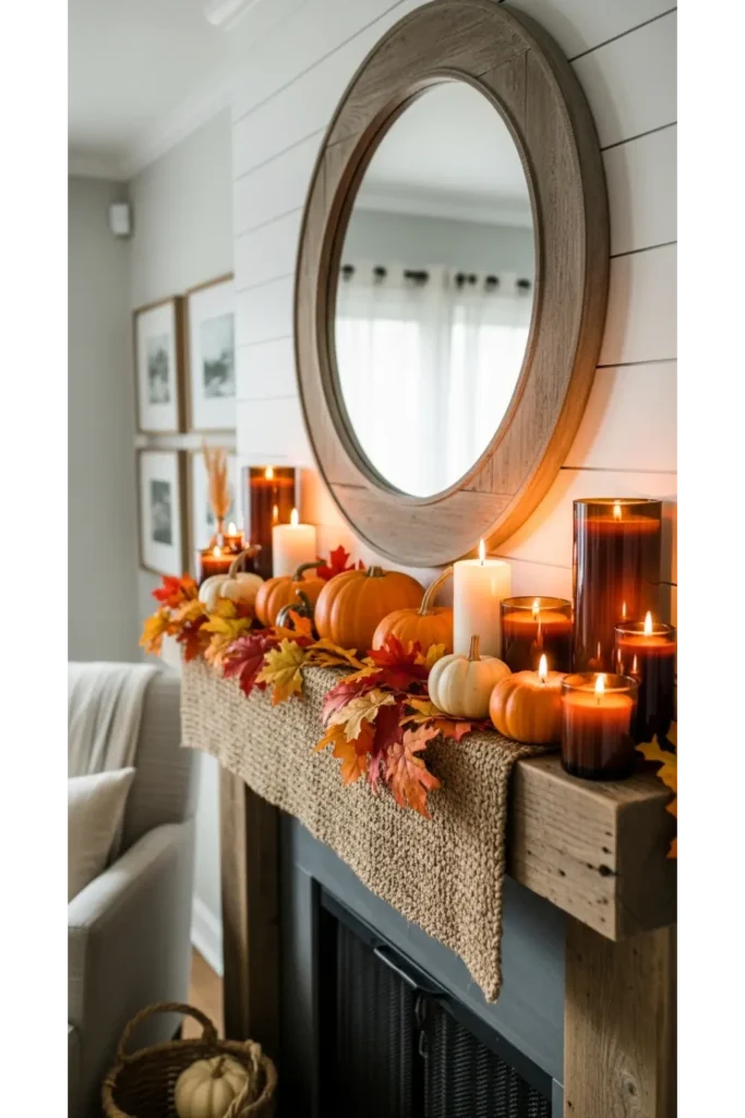 Warm Pumpkin and Candle Mantel