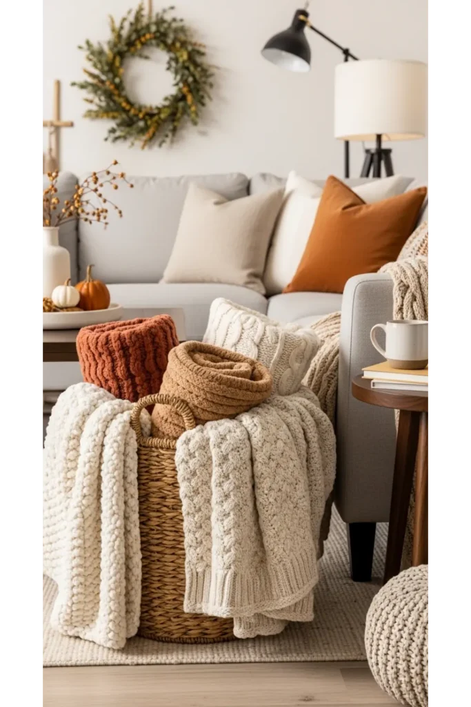 Modern Fall Decor: 23 Easy Ideas for a Cozy Home 12 Warm Woven Basket Styling
