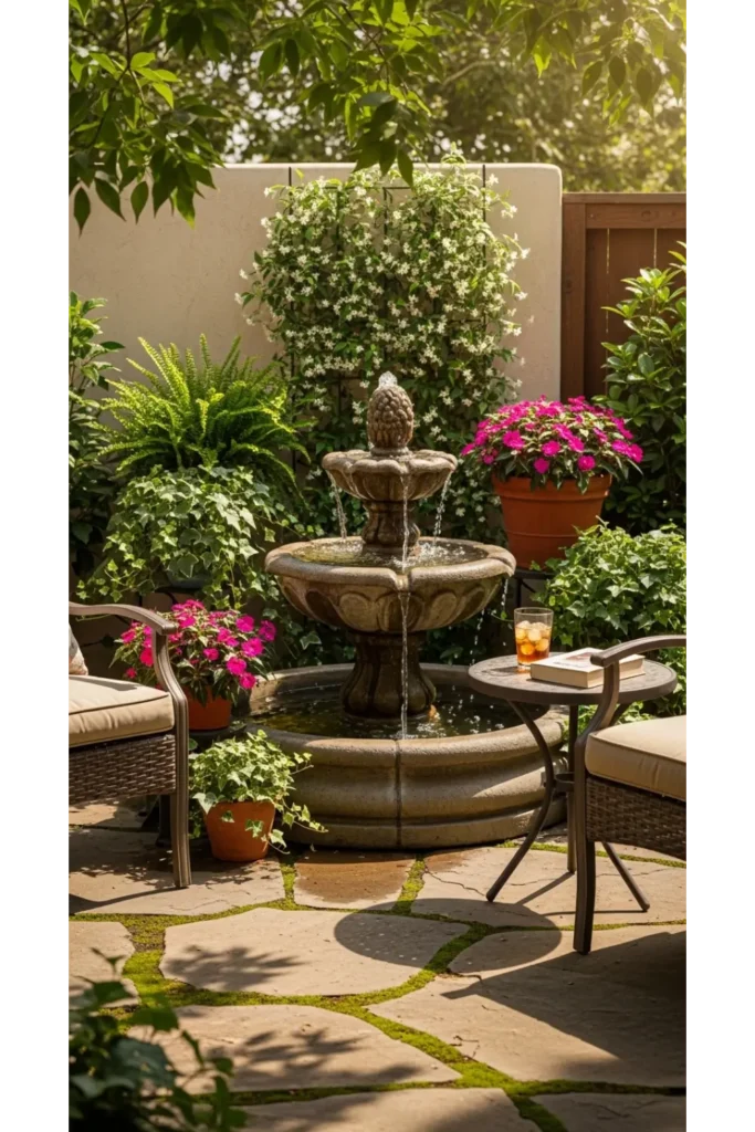 Patio Interior Ideas 20: Cozy, Budget-Friendly Style 20 Water Fountain Accent