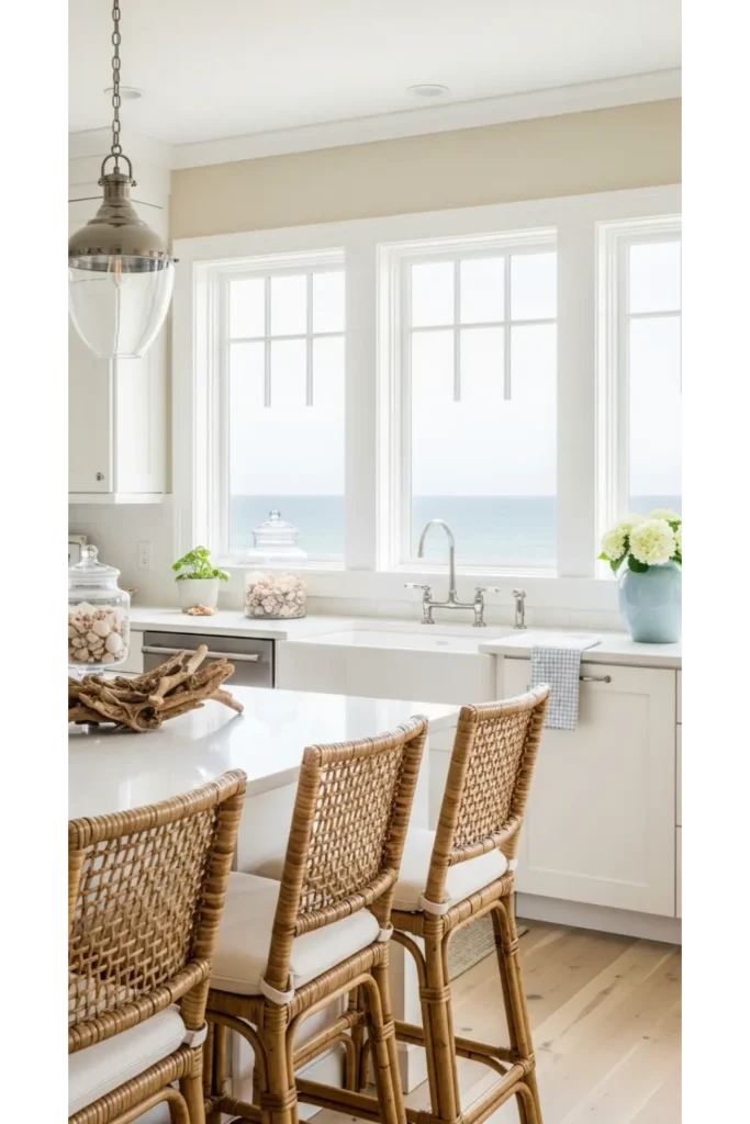 21 Coastal Kitchen Ideas to Make Your Home Feel Beachy 2 White and Sand Color Coastal Kitchen