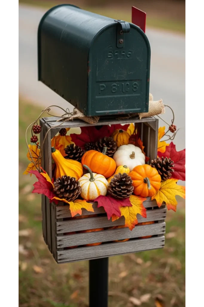 Fall Mailbox Decor Ideas For Cozy Curb Appeal 23 8 Wooden Crate Mini Display
