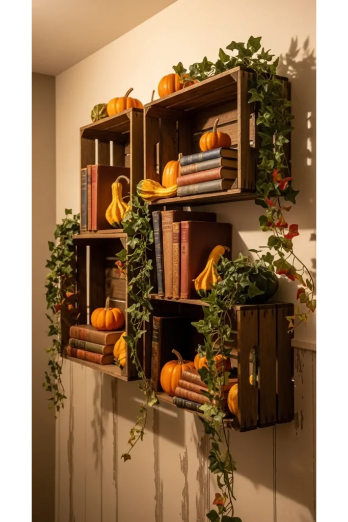 23 farmhouse fall decor ideas for cozy homes 12 Wooden Crate Wall Storage