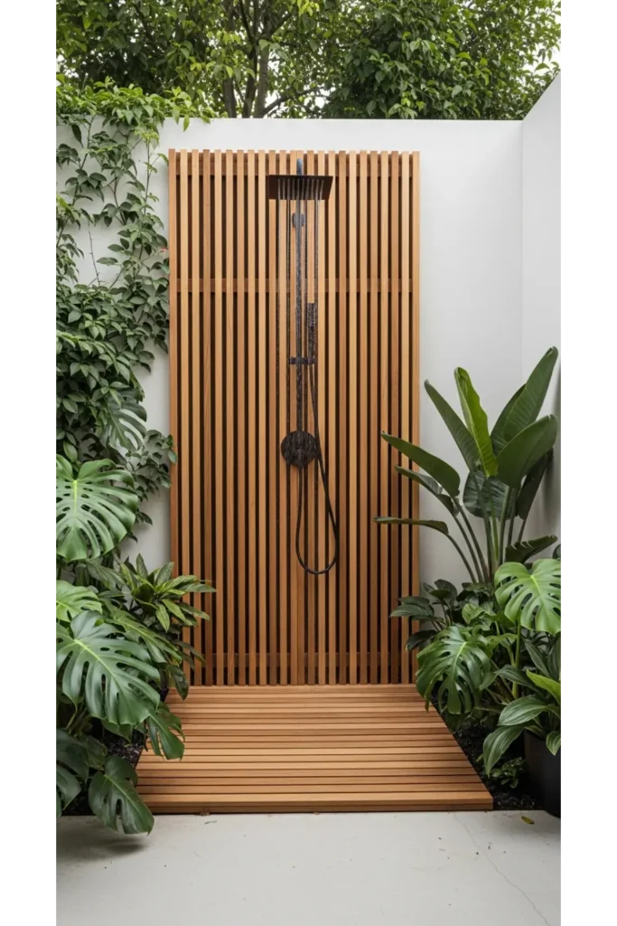 Wooden Slat Privacy Shower
