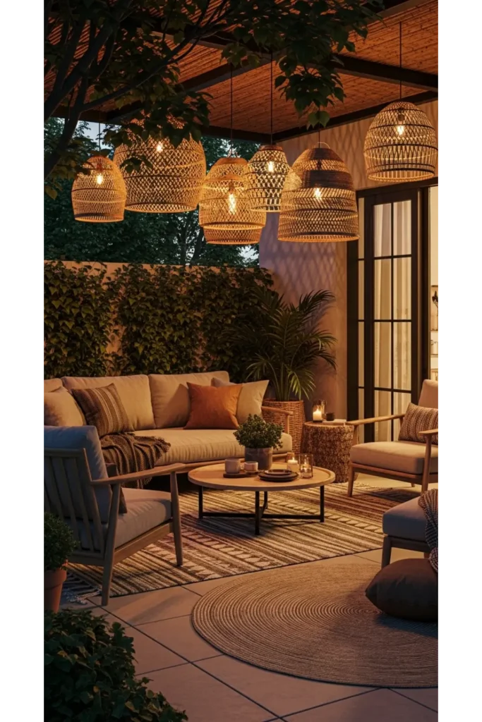 Patio Interior Ideas 20: Cozy, Budget-Friendly Style 9 Woven Lantern Lighting for Soft Ambience