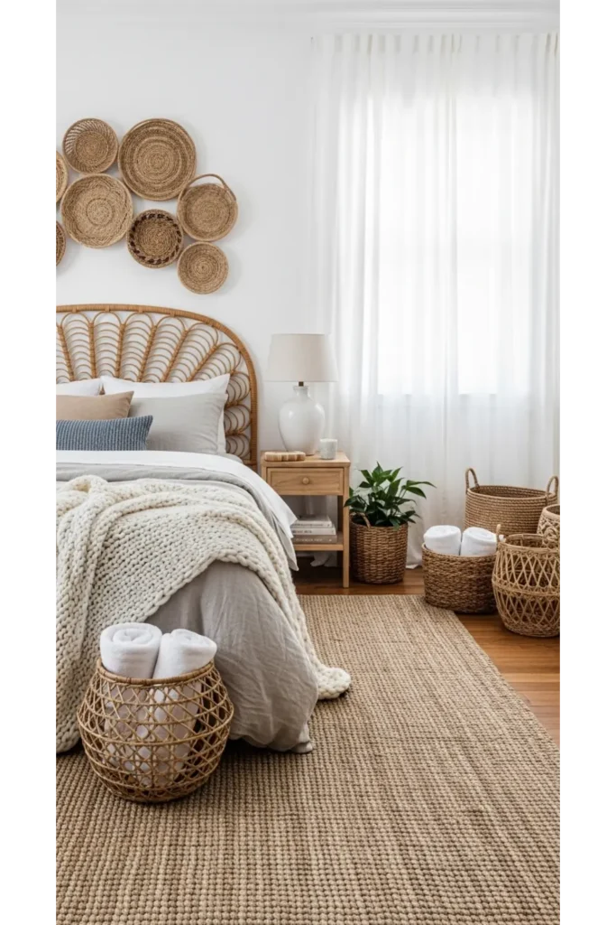 23 Coastal Bedroom Decor Ideas For Relaxing Style 6 Woven Rattan Accents