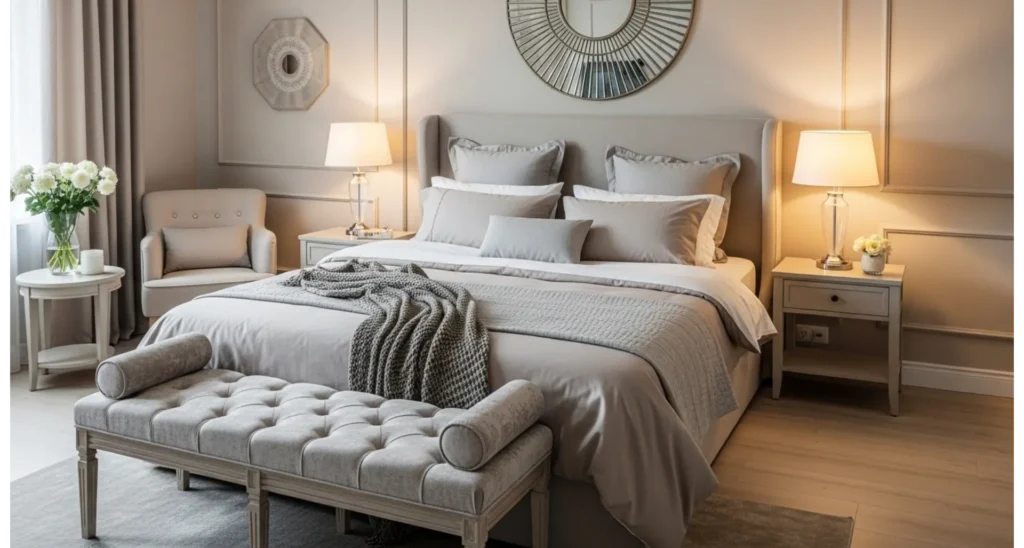 Neo-classical master bedroom ideas: 23 Luxe Tips 9 A Bench at the Foot of the Bed