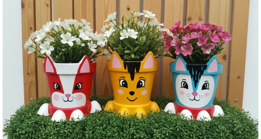 Animal Face Painted Flower Pots
