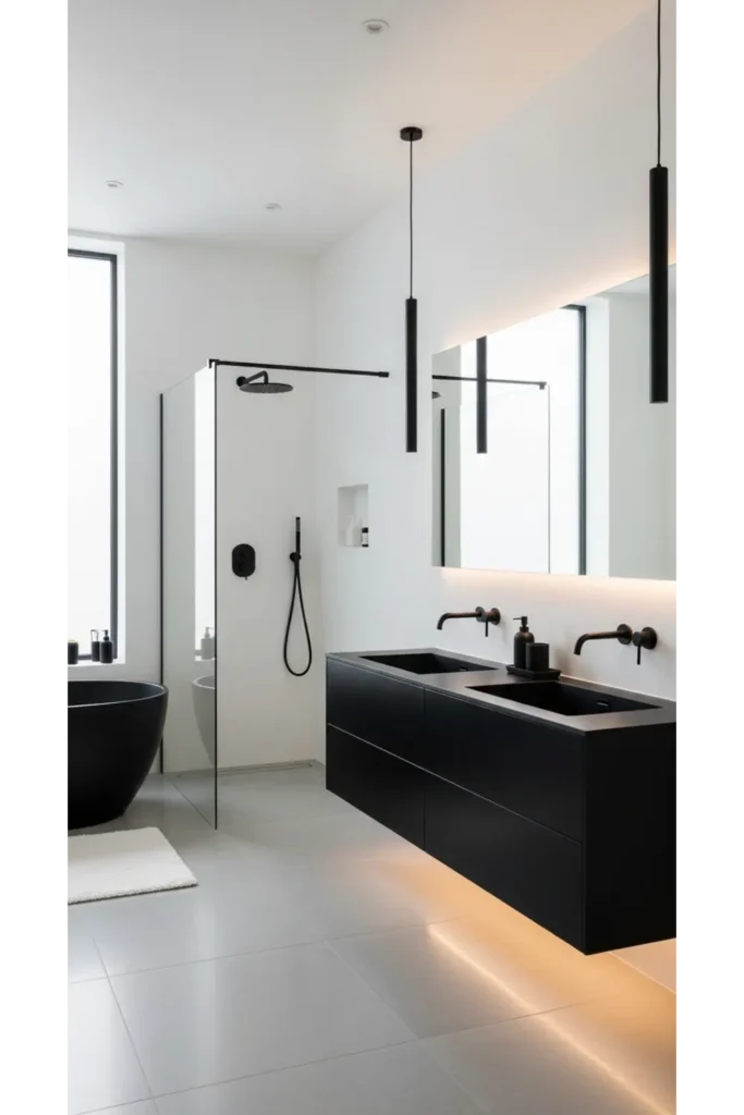 30 Magical Bathroom Ideas to Save Today 5 Black and White Contrast
