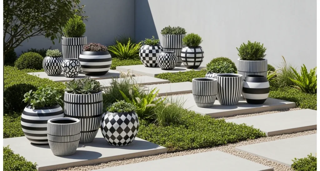 Black and White Contrast Painted Flower Pots