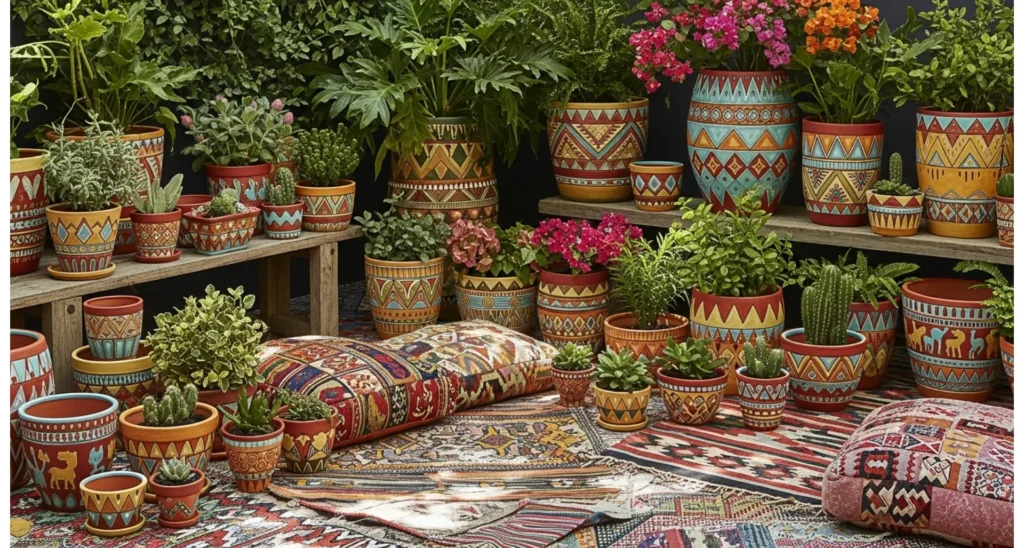 Boho Pattern Painted Flower Pots