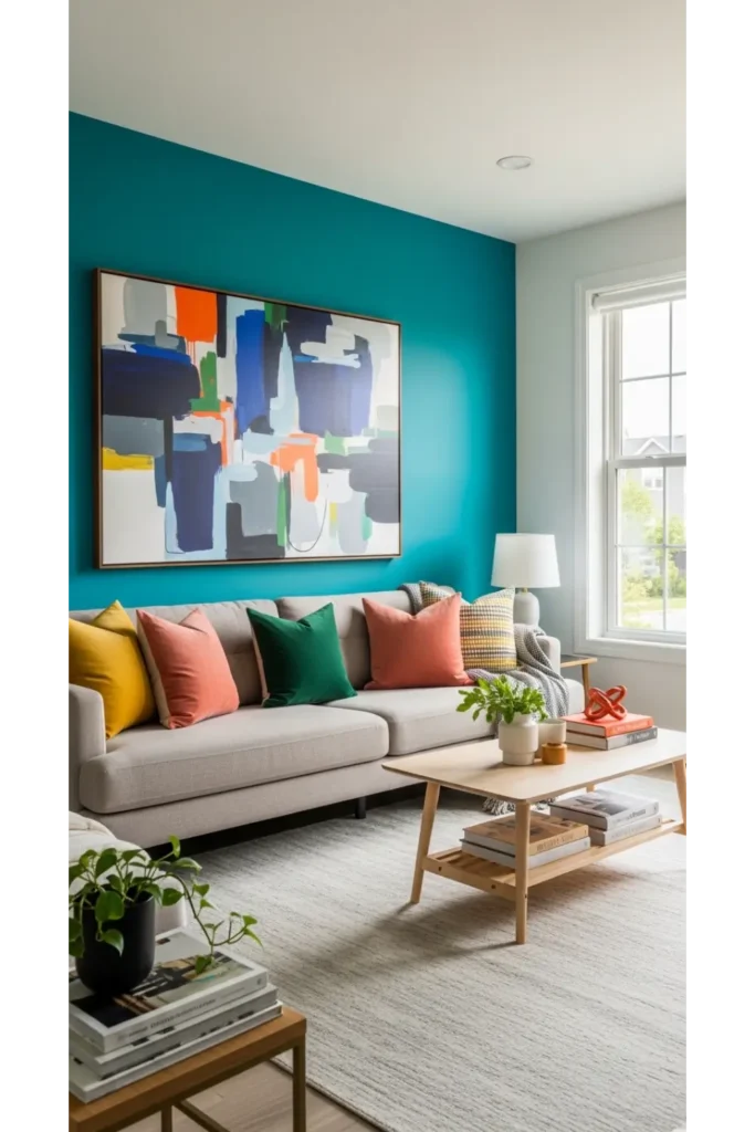 Bold Accent Wall with Contrasting Decor
