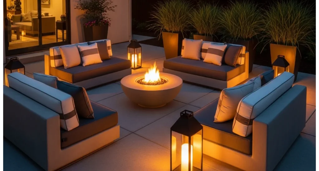 Back Patio Ideas Concrete: 23 Stylish Upgrades 15 Built In Concrete Fire Pit Lounge