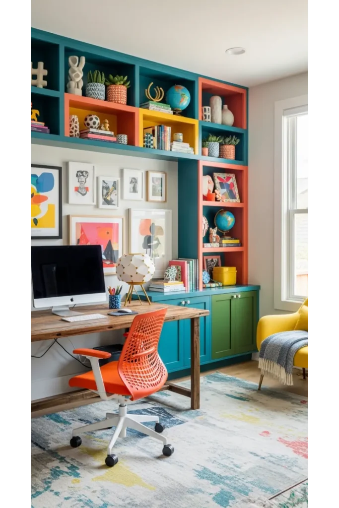 Built In Office with Bold Colors