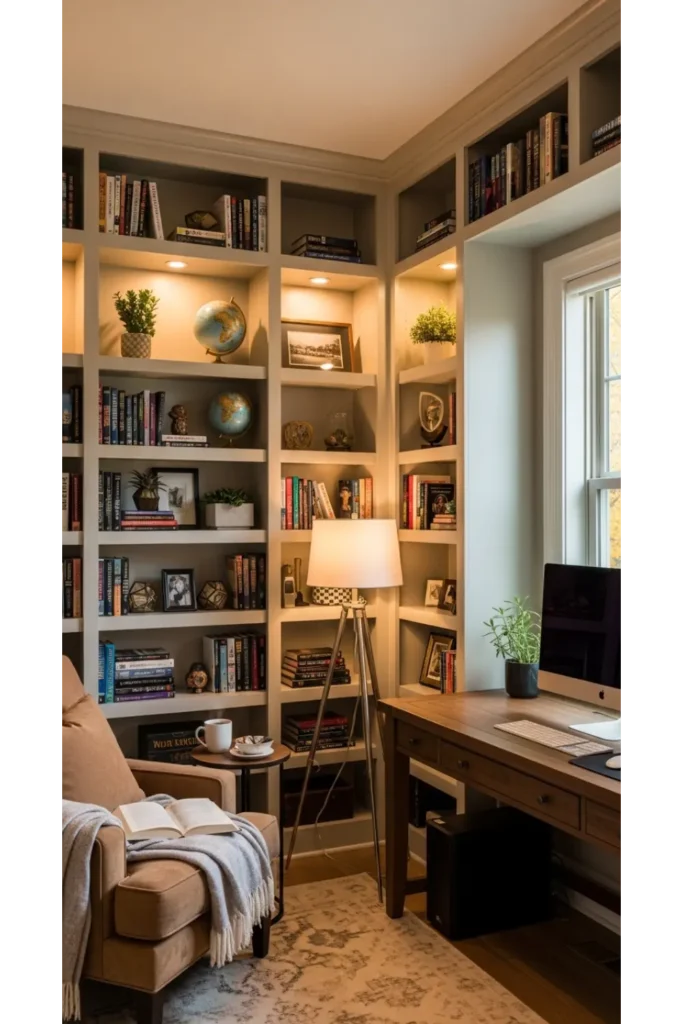 Built In Office with Bookcase Wall