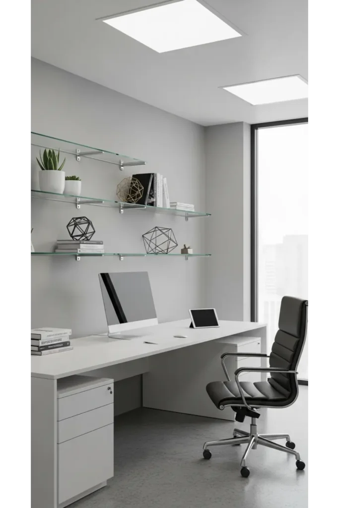 Built In Office with Glass Shelves