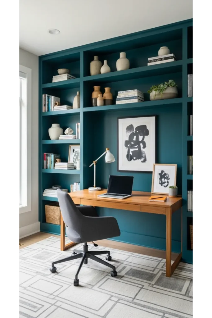 Built In Shelving with Accent Wall