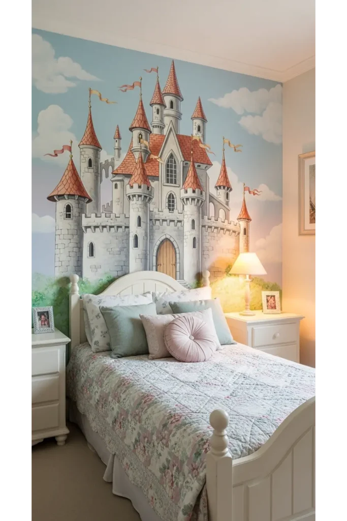 18+ Enchanting Princess Bedroom Ideas for Kids 3 Castle Wall Mural Fantasy