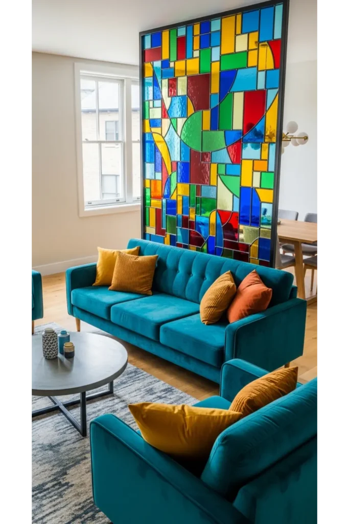 Living Room Partition Glass Design Interiors 23 Ideas 14 Colored Glass Accent Partition