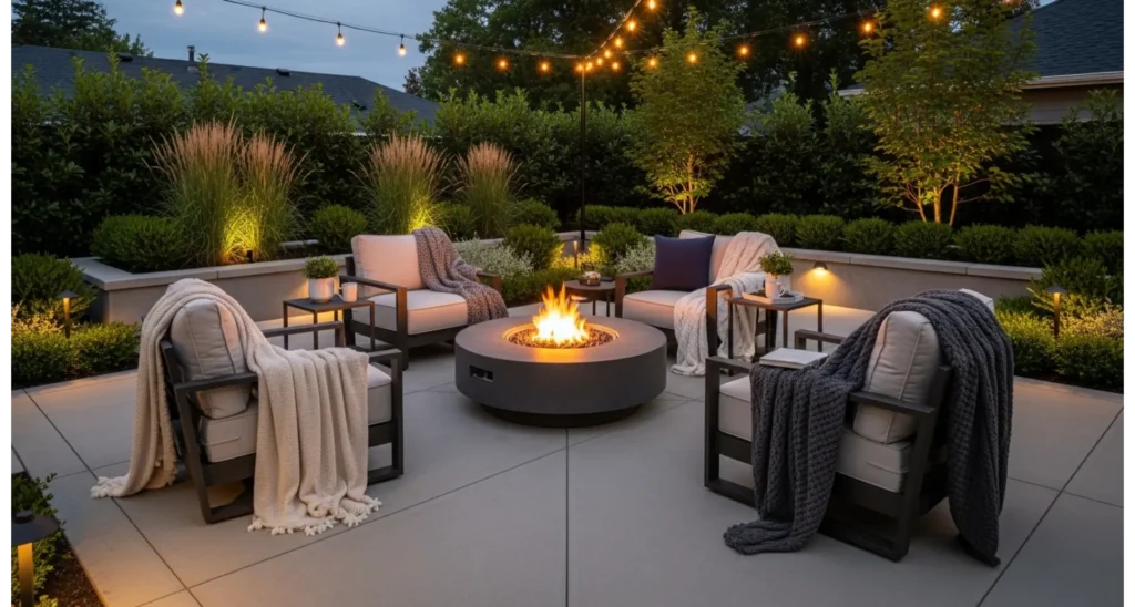 Back Patio Ideas Concrete: 23 Stylish Upgrades 3 Concrete Patio With Built-In Fire Pit