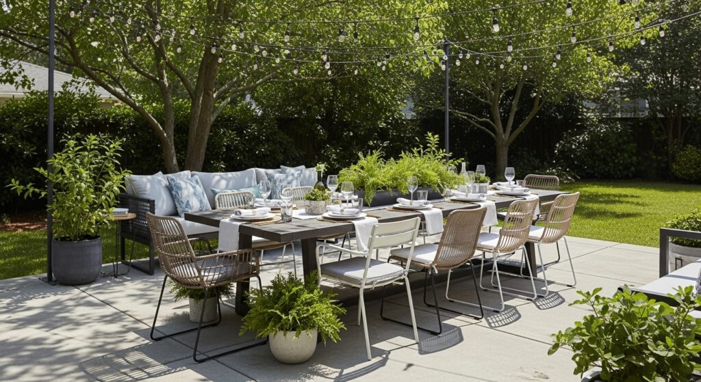 Back Patio Ideas Concrete: 23 Stylish Upgrades 5 Concrete Patio With Outdoor Dining Zone