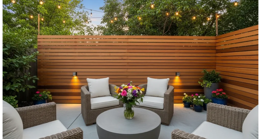 Back Patio Ideas Concrete: 23 Stylish Upgrades 13 Concrete Patio With Privacy Wall