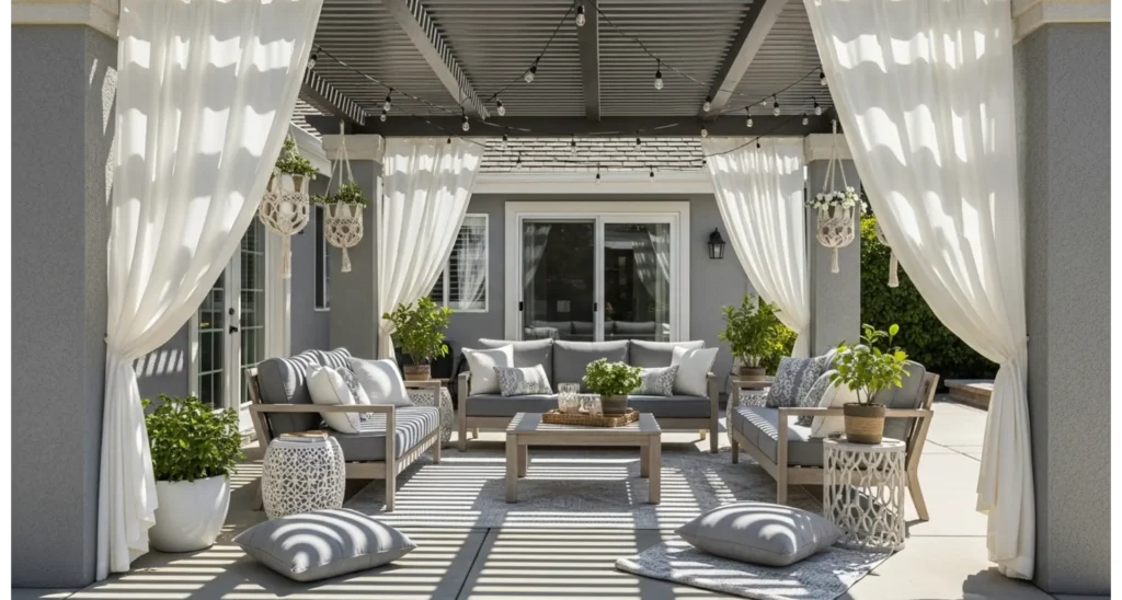 Back Patio Ideas Concrete: 23 Stylish Upgrades 19 Concrete Patio with Covered Pergola Retreat