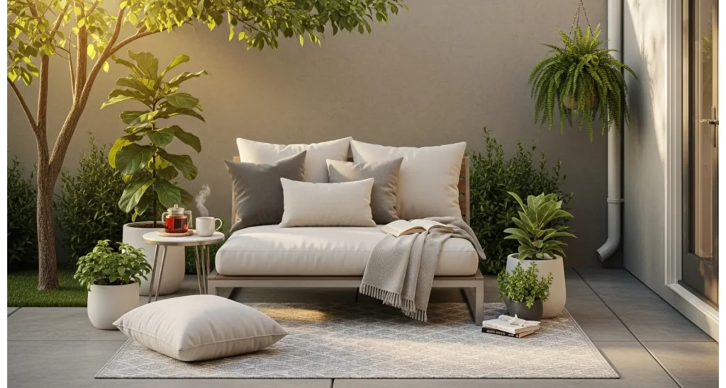 Back Patio Ideas Concrete: 23 Stylish Upgrades 16 Concrete Patio with Cozy Reading Nook