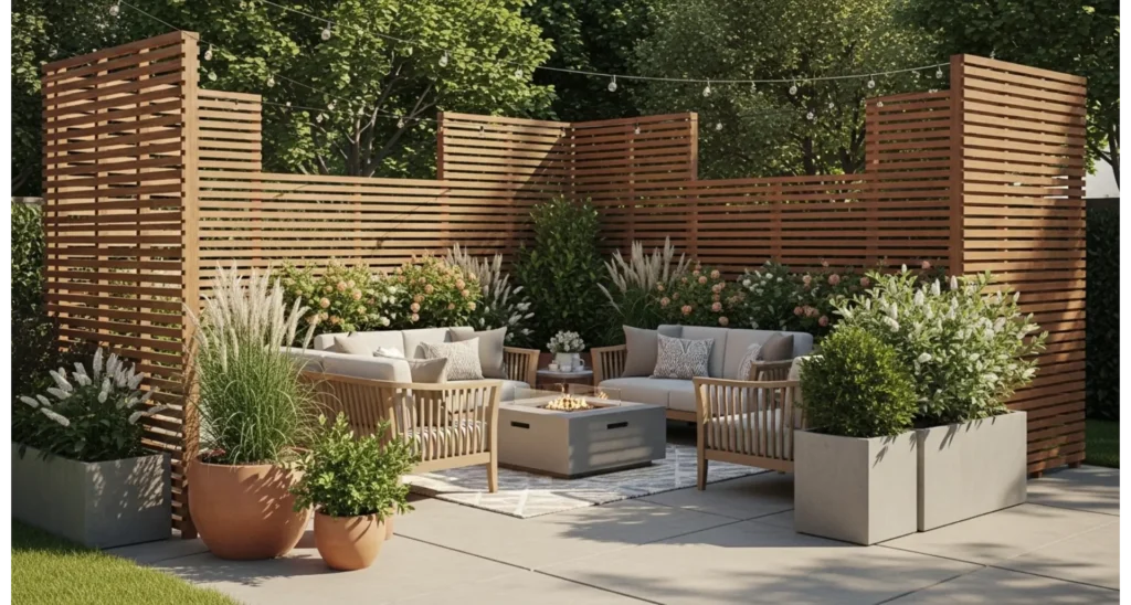 Back Patio Ideas Concrete: 23 Stylish Upgrades 23 Concrete Patio with Privacy Screen Design