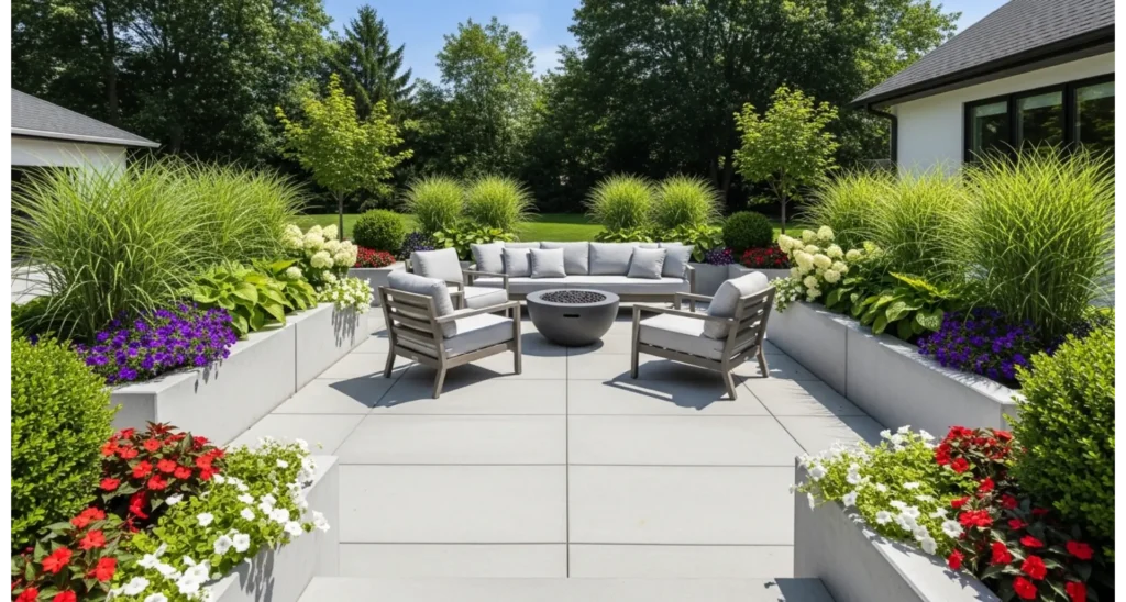 Back Patio Ideas Concrete: 23 Stylish Upgrades 17 Concrete Patio with Raised Planter Borders