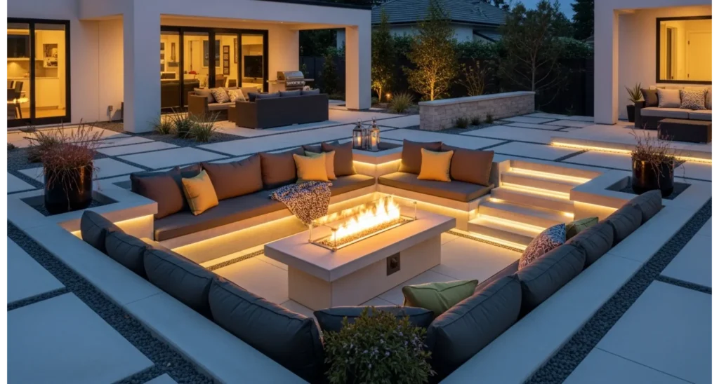 Back Patio Ideas Concrete: 23 Stylish Upgrades 21 Concrete Patio with Sunken Seating Area