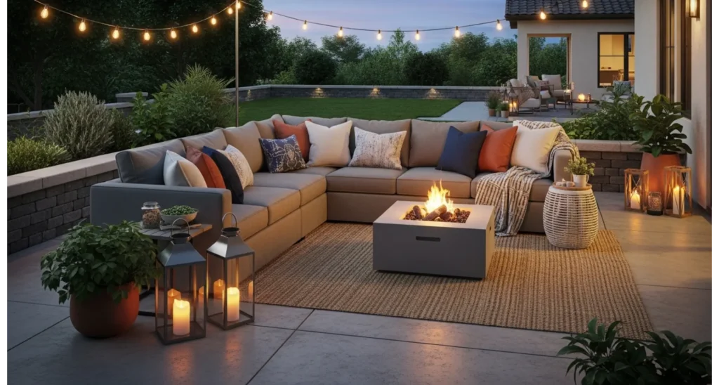 Back Patio Ideas Concrete: 23 Stylish Upgrades 11 Cozy Sectional Seating Layout