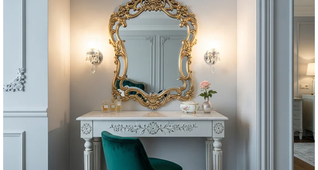 Neo-classical master bedroom ideas: 23 Luxe Tips 22 Elegant Vanity Space with Soft Lighting