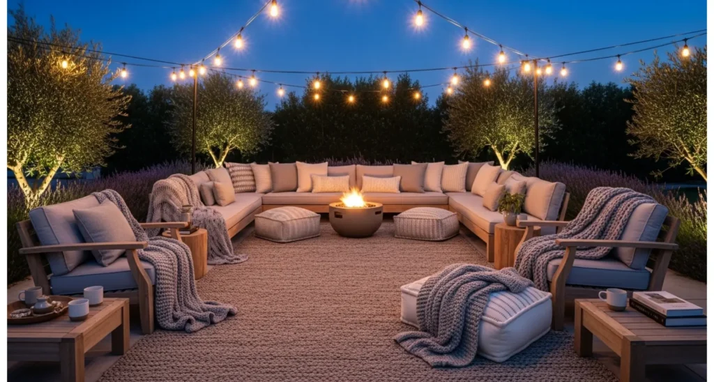 Evening Lounge Setup with Soft Textures