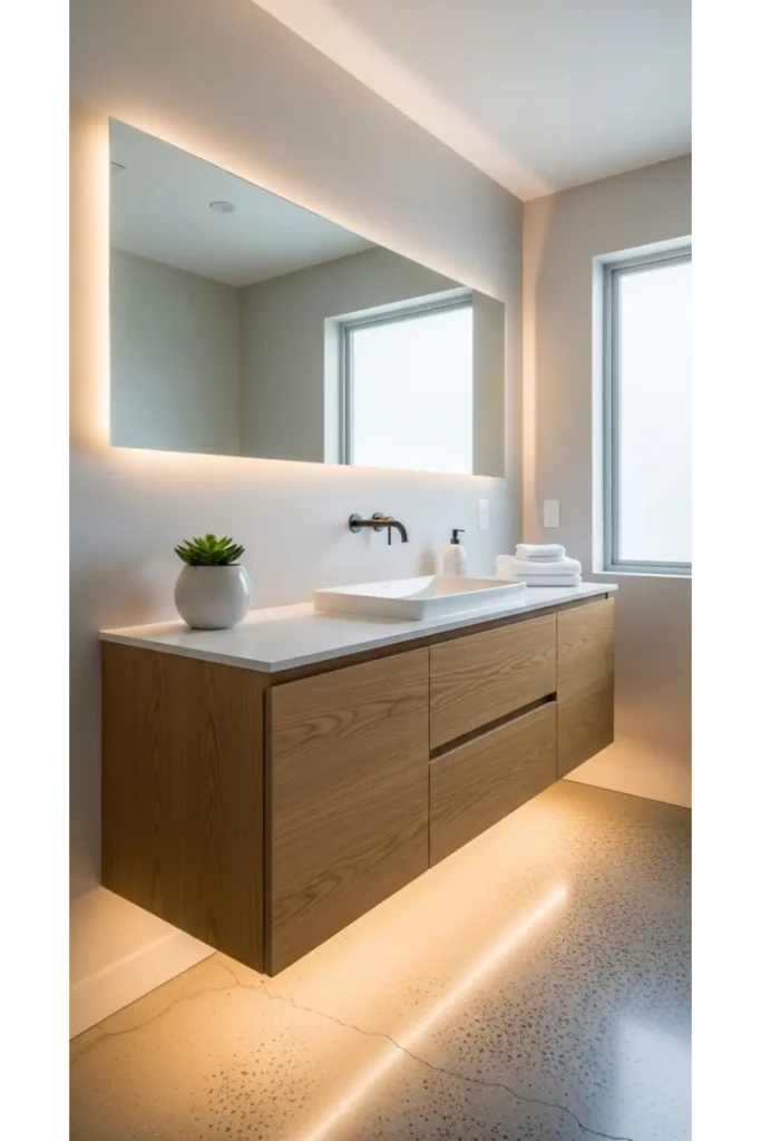 30 Magical Bathroom Ideas to Save Today 2 Floating Vanity Glow